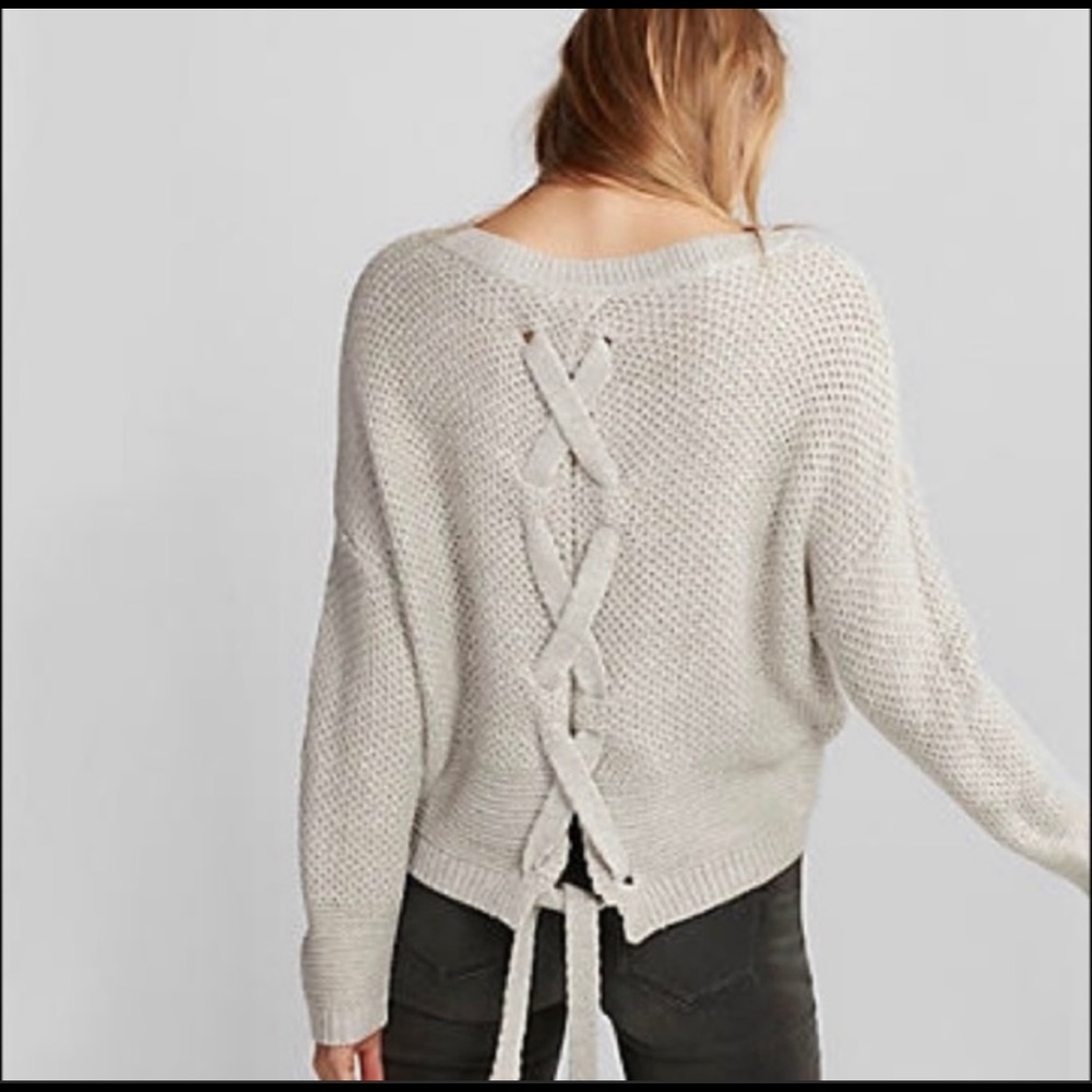 Express Grey Cross Back Ties Sweater